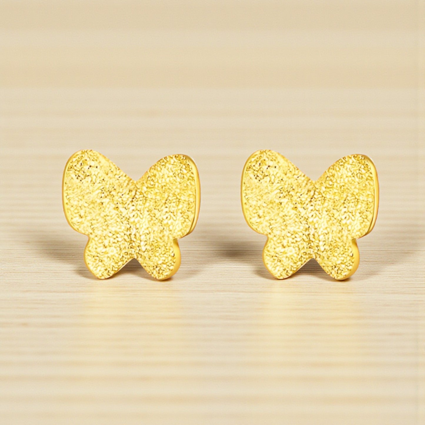24K 999 Gold Minimal Simple Frosted Butterfly Stud Earrings
