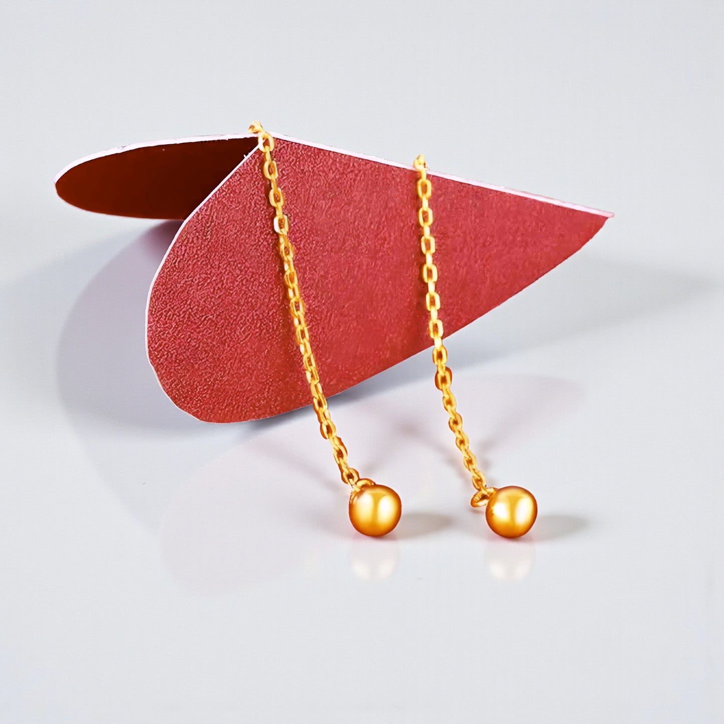 24K Gold Trendy Minimal Bead Threader Chain Earrings