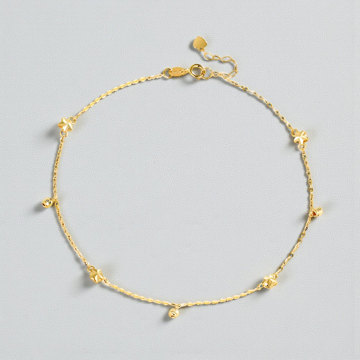 18K Yellow Gold Rose Gold Minimal Star Charm Beads Anklet