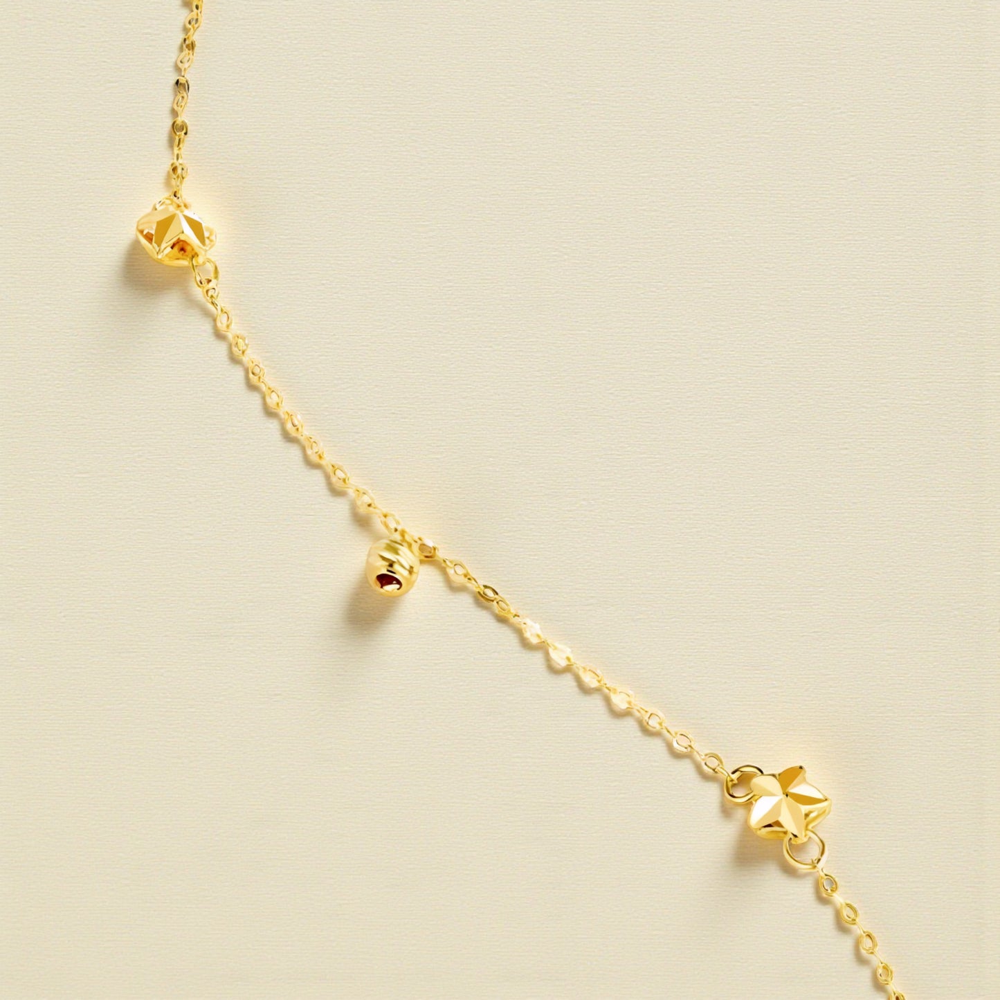 18K Yellow Gold Rose Gold Minimal Star Charm Beads Anklet
