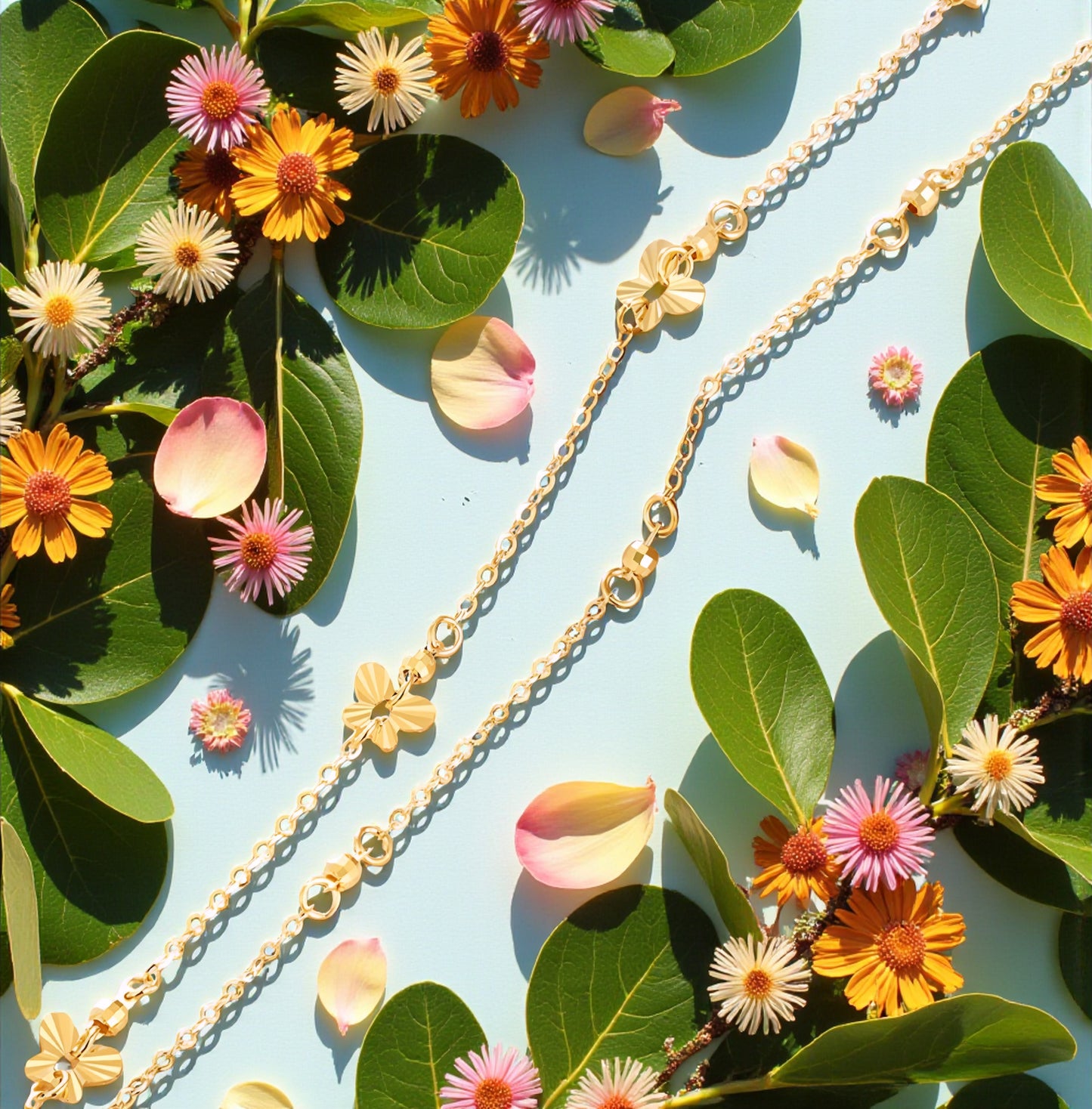 18K Yellow Gold Rose Gold Beads Butterfly Charm Double Layer Bracelet