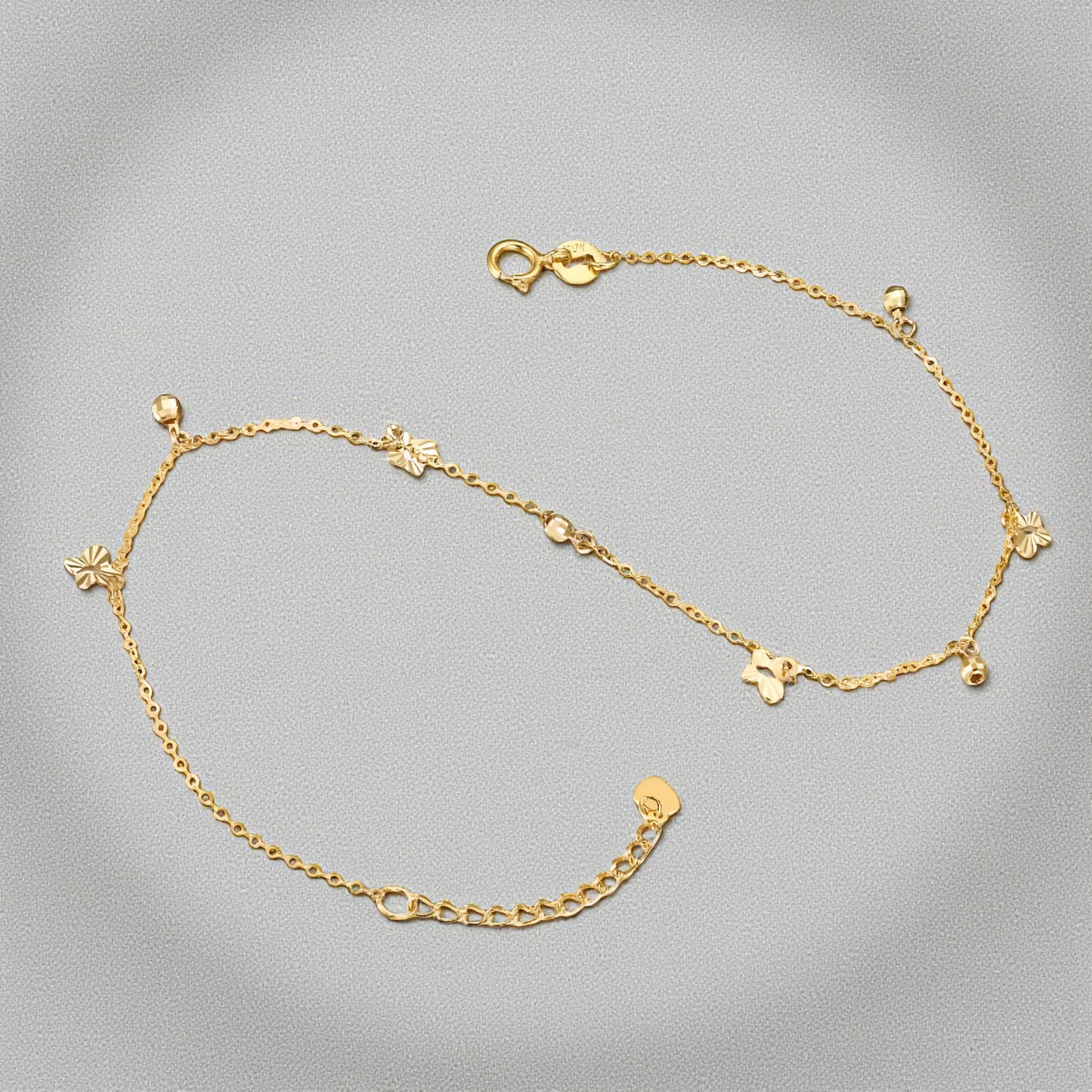 18K Yellow Gold Rose Gold Minimal Butterfly Charm Beads Anklet
