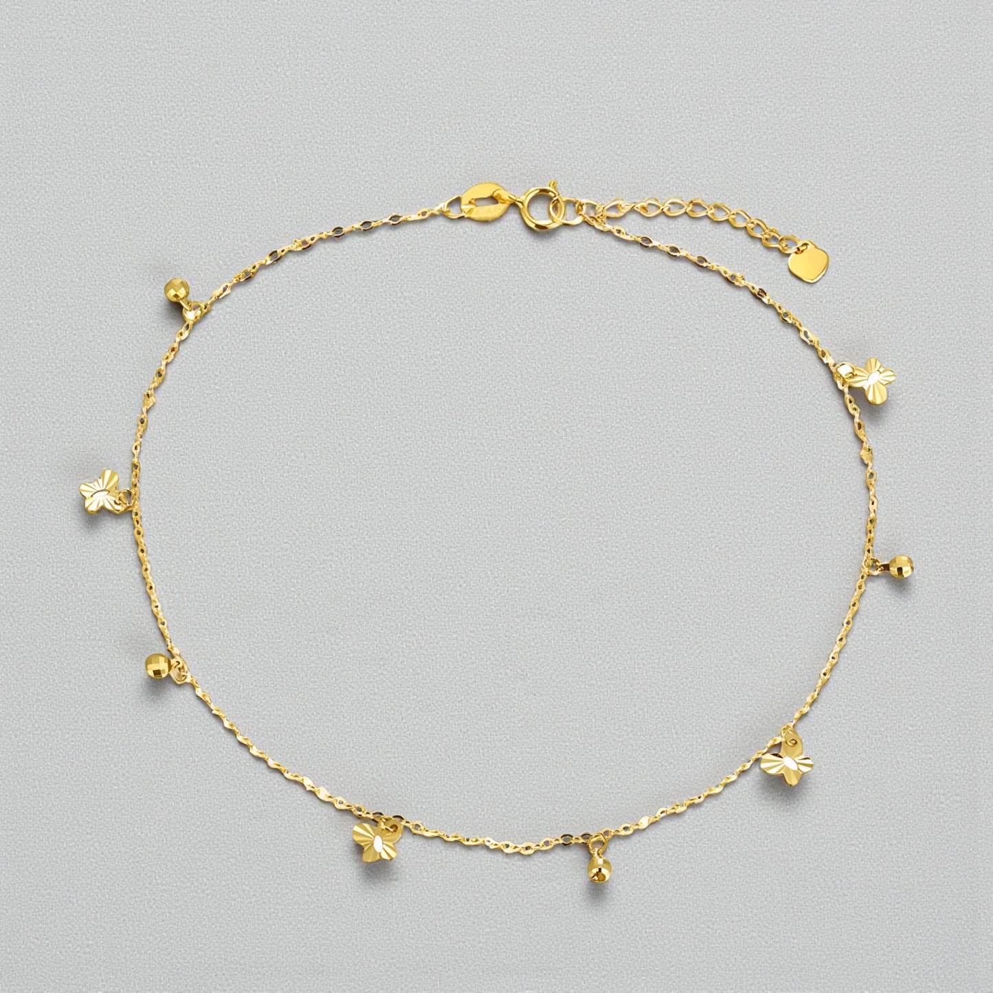 18K Yellow Gold Rose Gold Minimal Butterfly Charm Beads Anklet