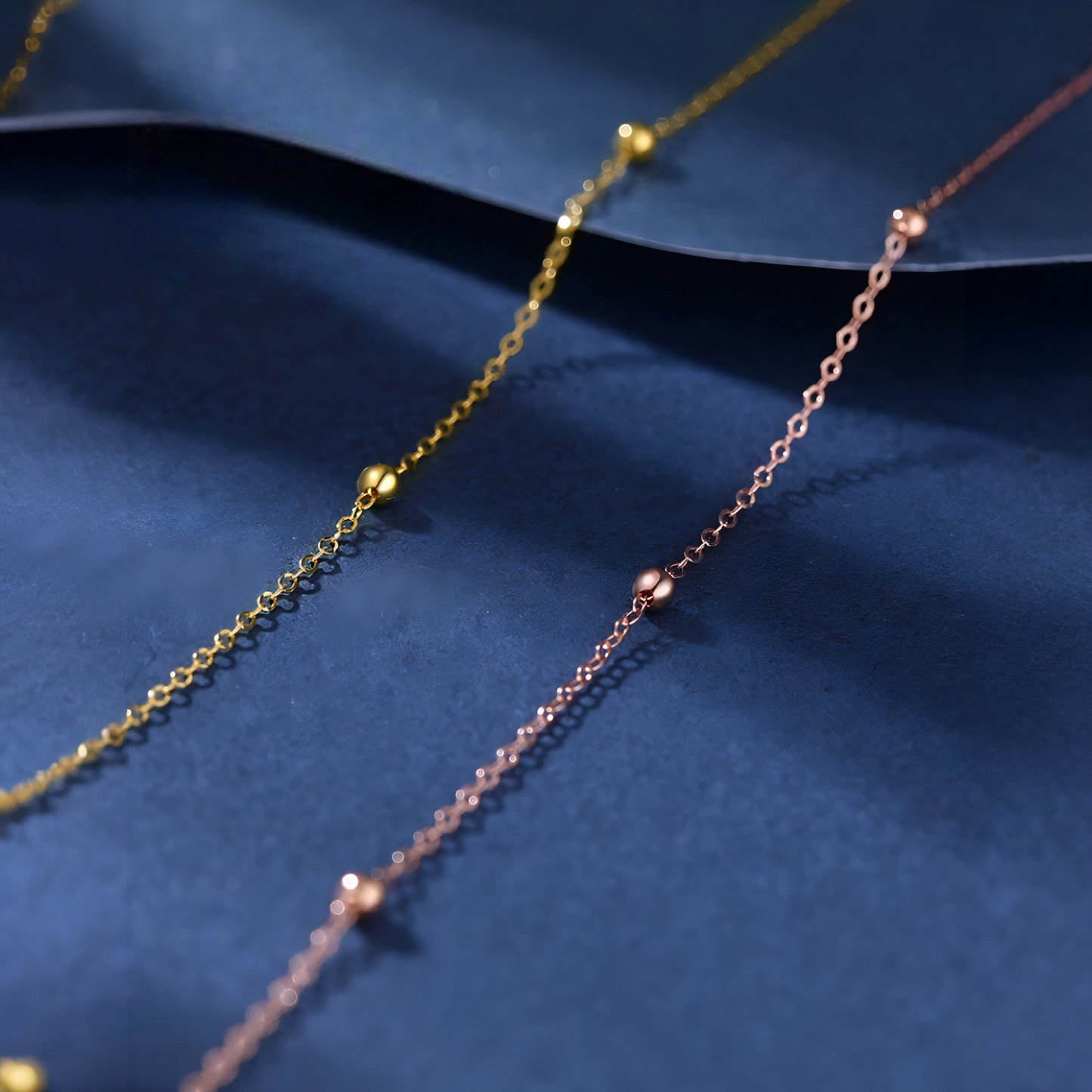 18K Yellow Gold Rose Gold Minimal beads Charm Anklet