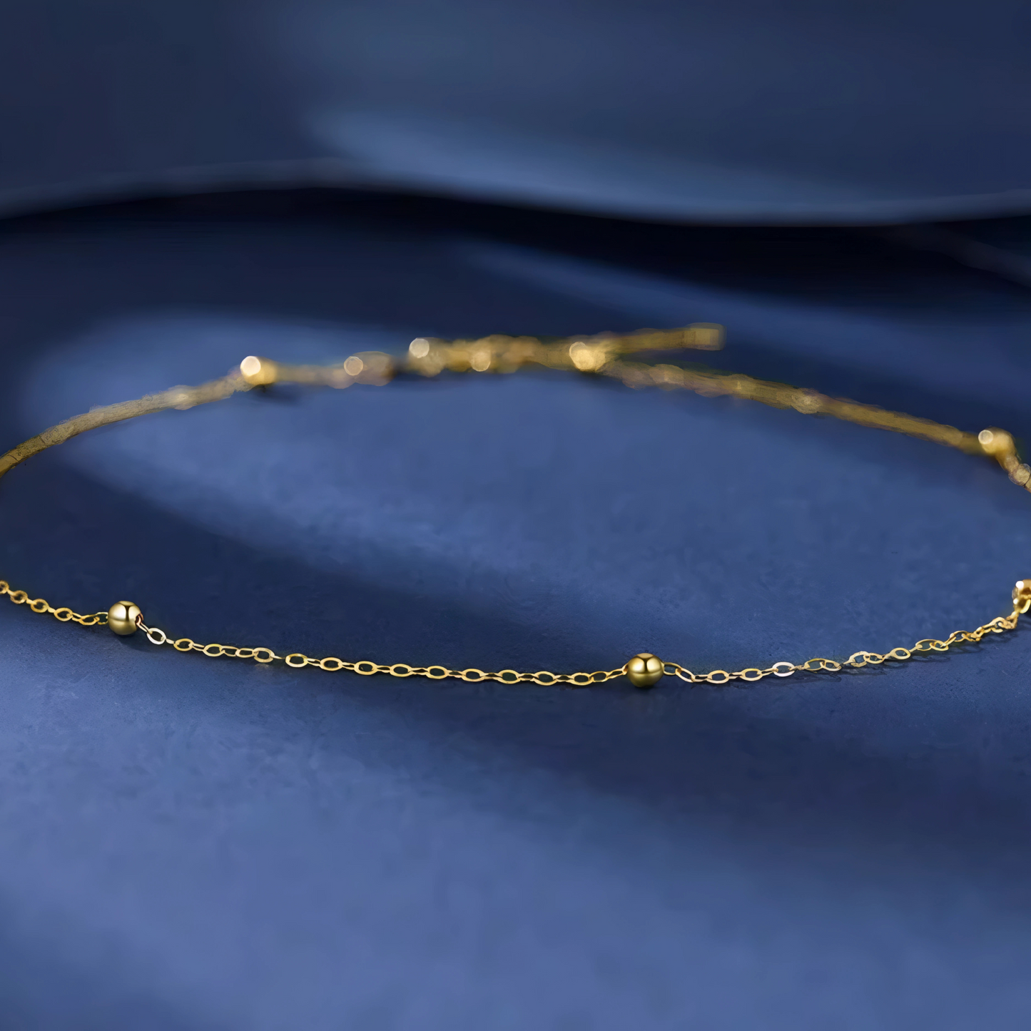 18K Yellow Gold Rose Gold Minimal beads Charm Anklet