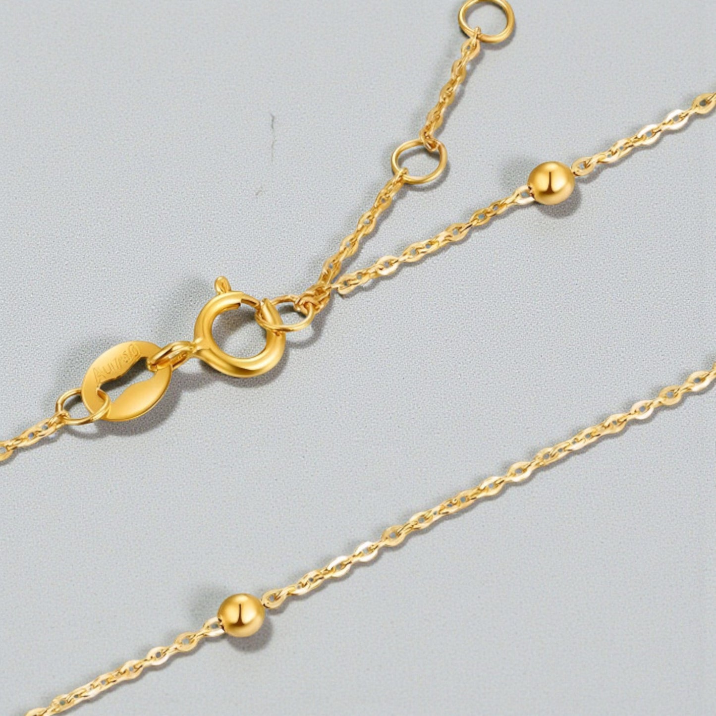 18K Yellow Gold Rose Gold Minimal beads Charm Anklet