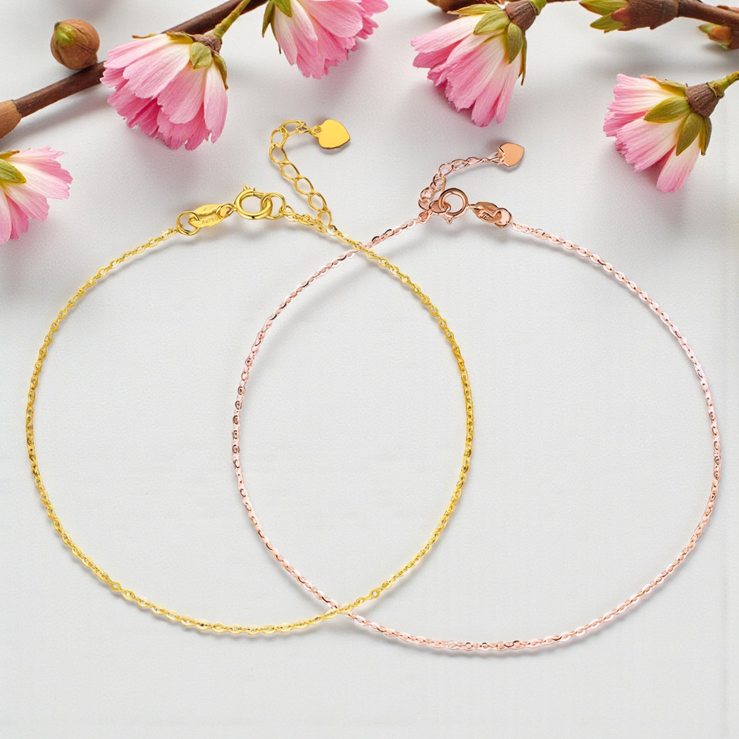 18K Yellow Gold Rose Gold Minimal Chain Anklet