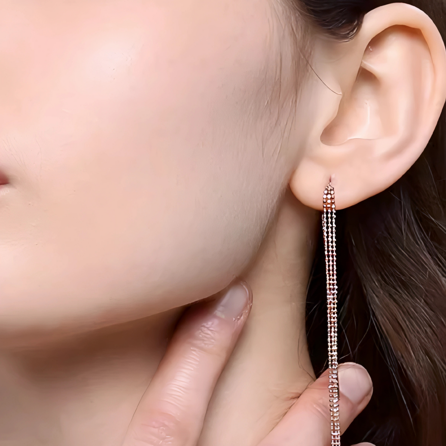 18K Rose Gold Yellow Gold Trendy Chain Long Tassel Earrings