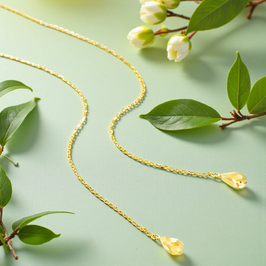 18K Gold Trendy Chain Long Tassel Water drop Charm Earrings