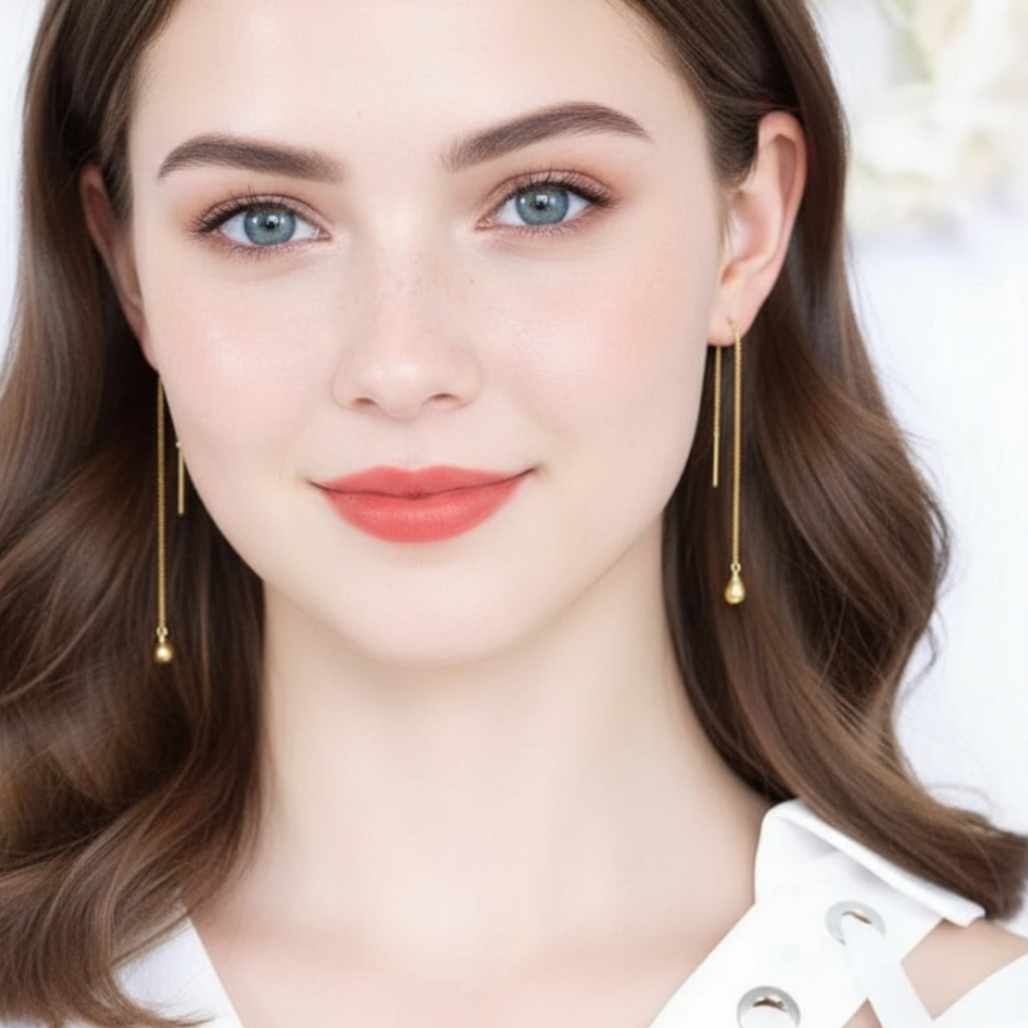 18K Gold Trendy Chain Long Tassel Water drop Charm Earrings