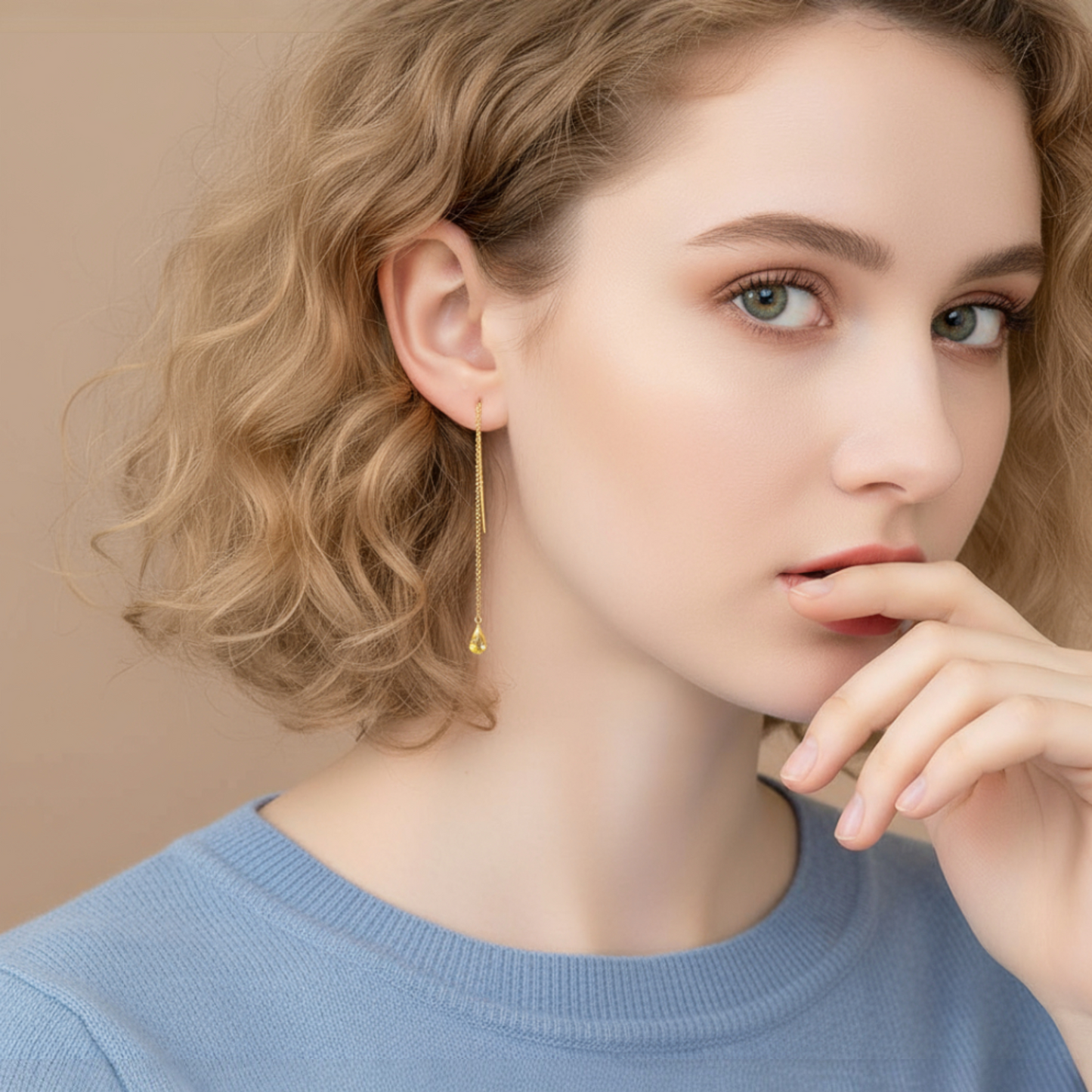 18K Gold Trendy Chain Long Tassel Water drop Charm Earrings