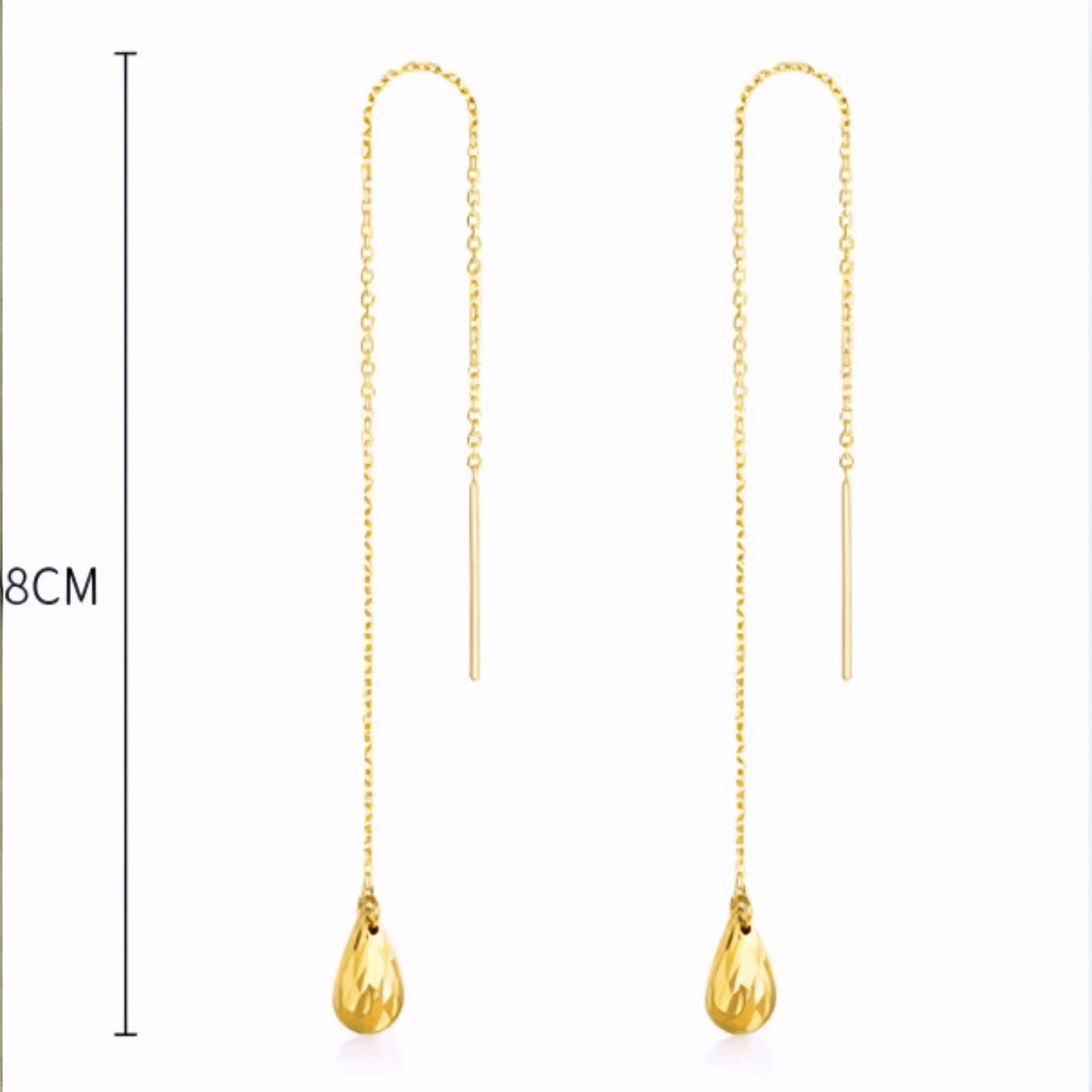 18K Gold Trendy Chain Long Tassel Water drop Charm Earrings