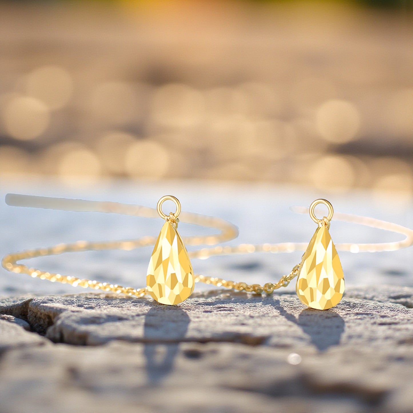 18K Gold Trendy Chain Long Tassel Water drop Charm Earrings