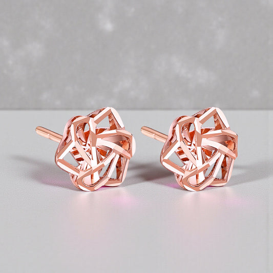 18K Gold Rose Flower Design Stud Earrings