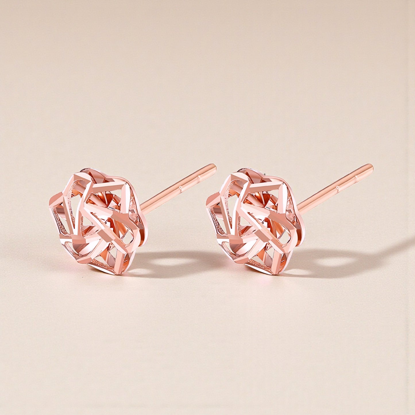 18K Gold Rose Flower Design Stud Earrings