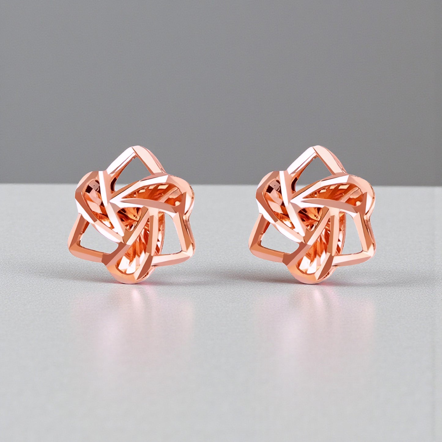 18K Gold Rose Flower Design Stud Earrings