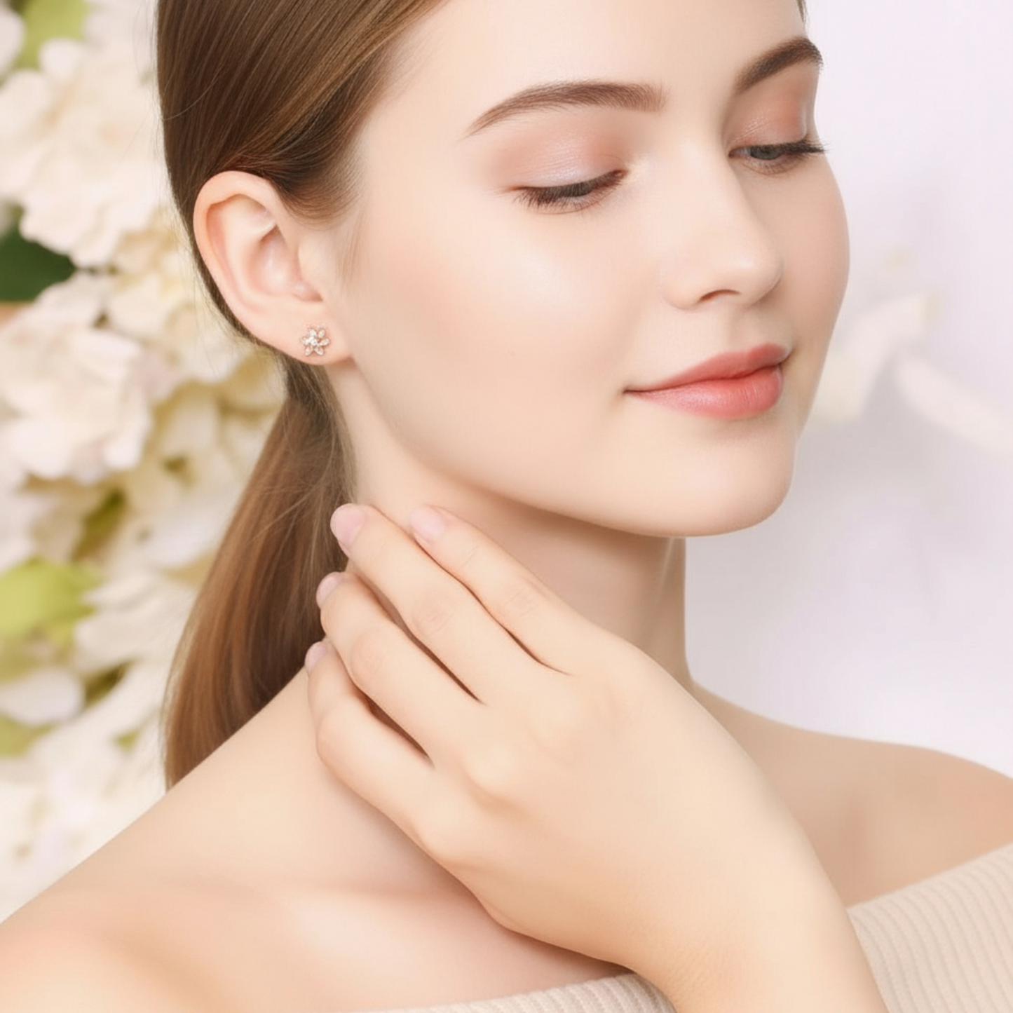 18K Gold Rose Flower Design Stud Earrings