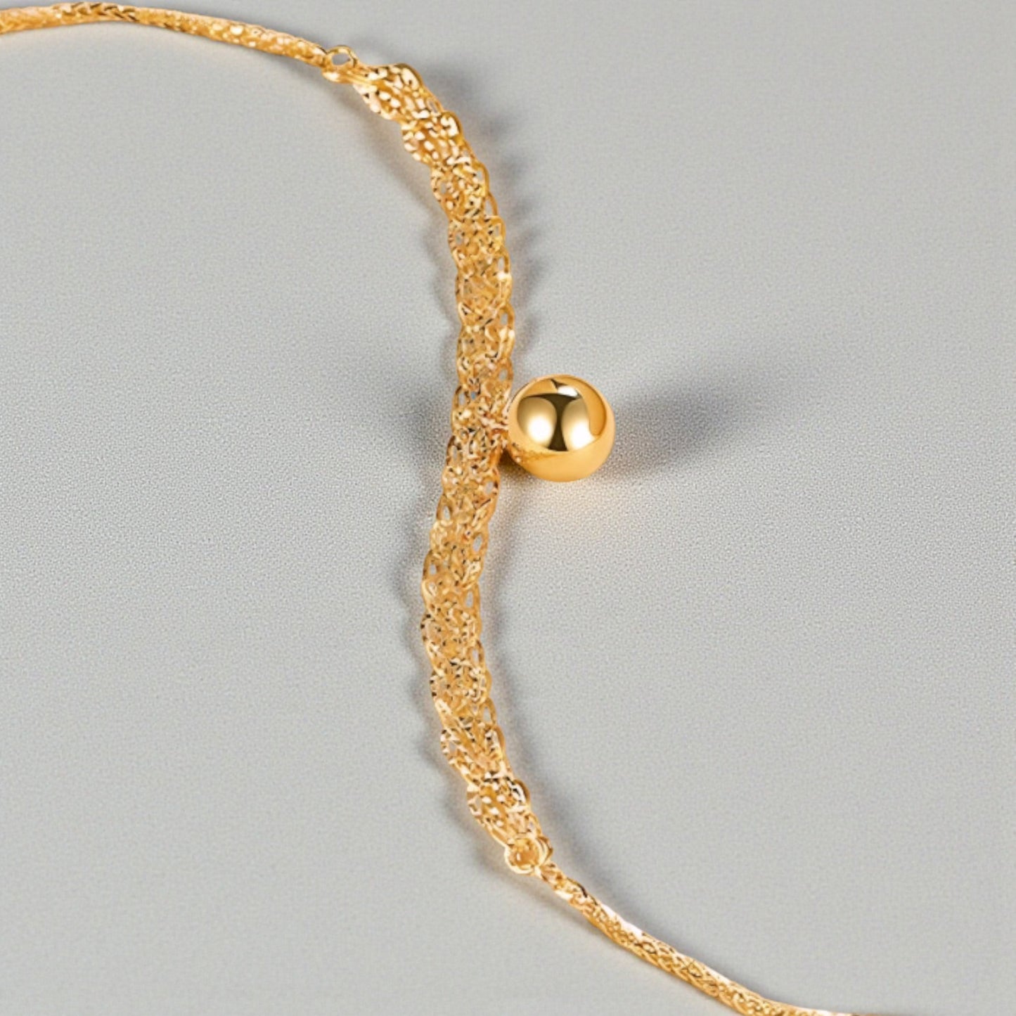 18K Yellow Gold Chain Phoenix Tail Bell Bead Charm Bracelet