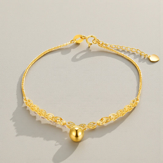 18K Yellow Gold Chain Phoenix Tail Bell Bead Charm Bracelet