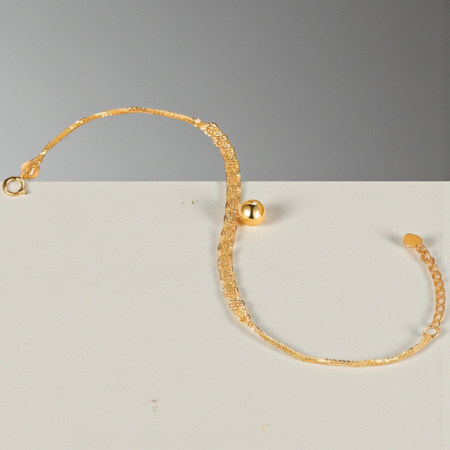 18K Yellow Gold Chain Phoenix Tail Bell Bead Charm Bracelet