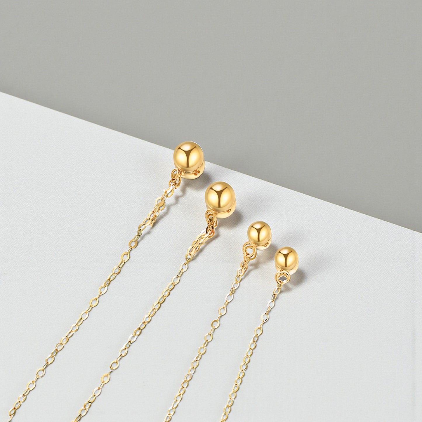 18K Yellow Gold Rose Gold Trendy Chain Bead Threader Earrings