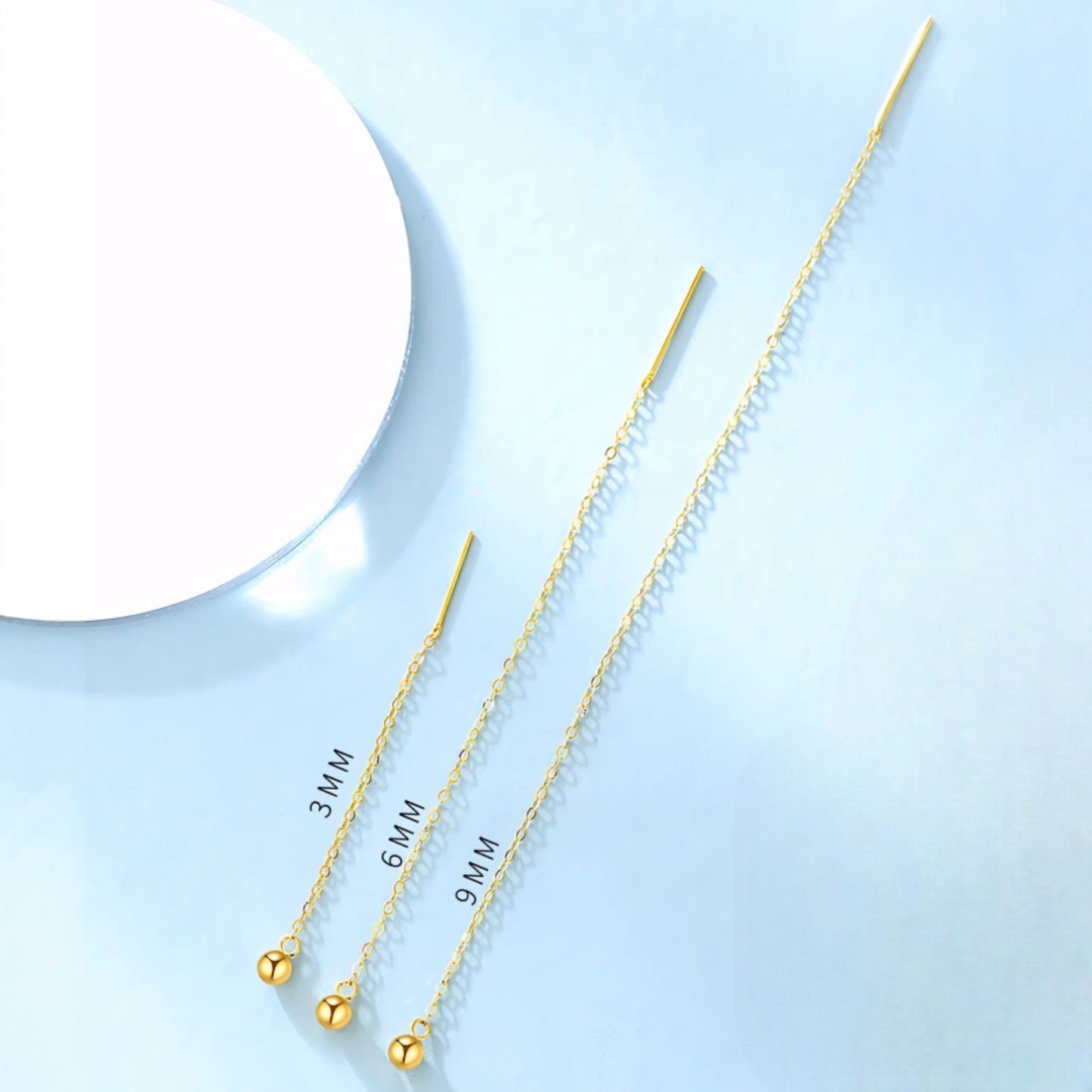 18K Yellow Gold Rose Gold Trendy Chain Bead Threader Earrings