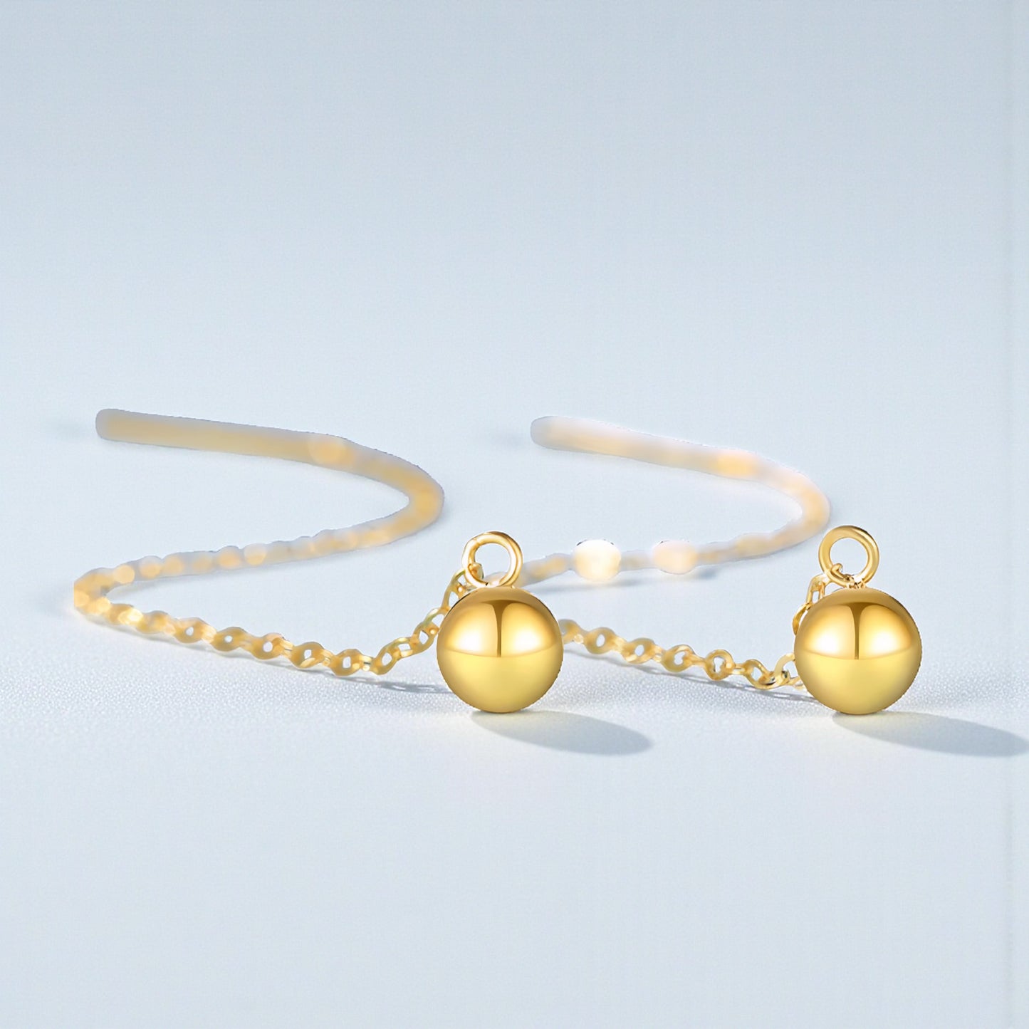 18K Yellow Gold Rose Gold Trendy Chain Bead Threader Earrings