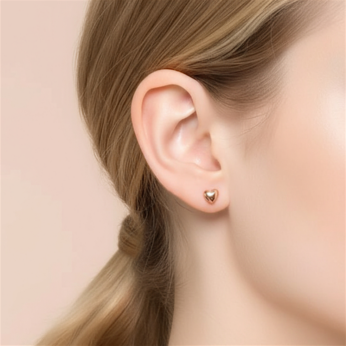 18k Yellow Gold Rose Gold Minimal Simple Heart Stud Earrings