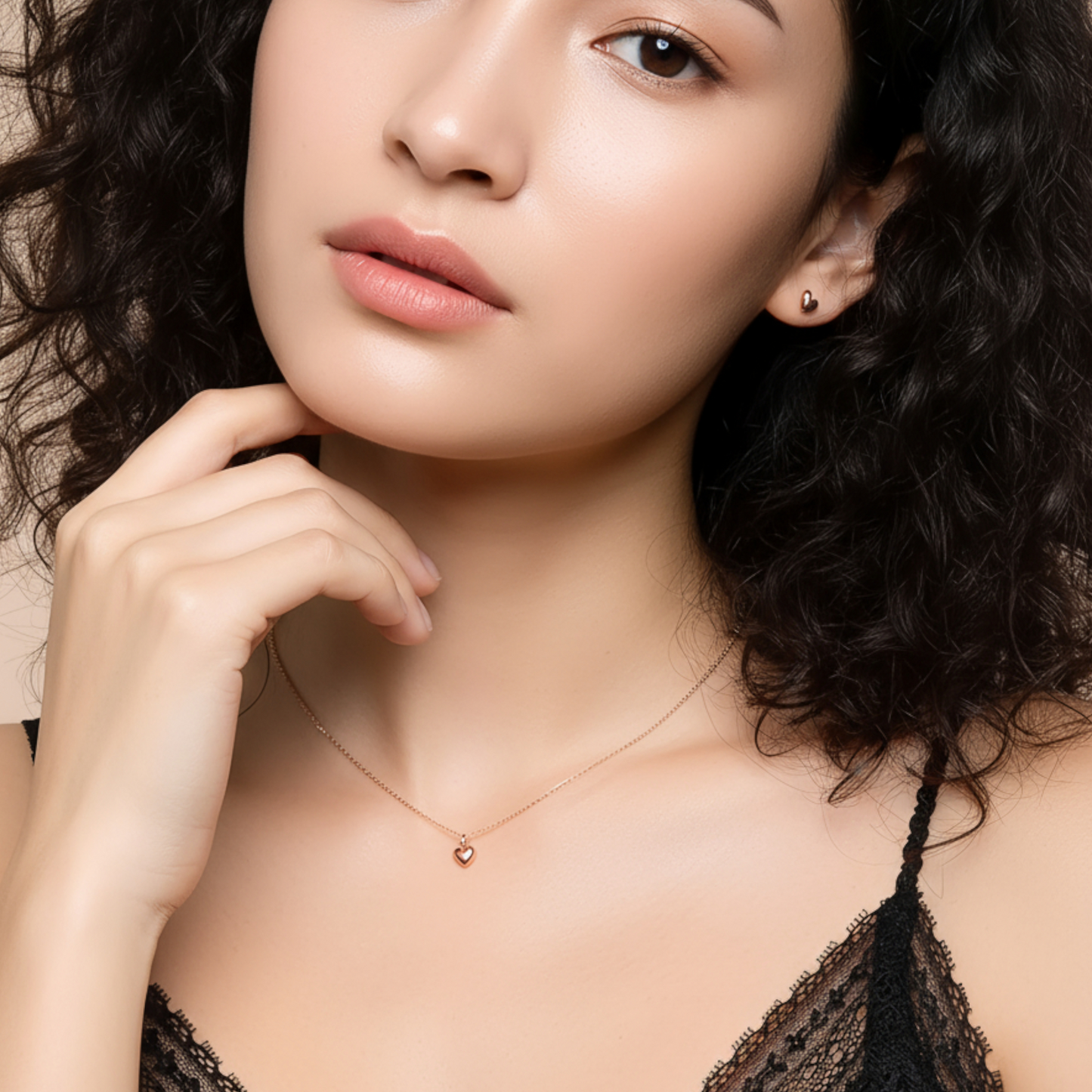 18k Yellow Gold Rose Gold Minimal Simple Heart Stud Earrings