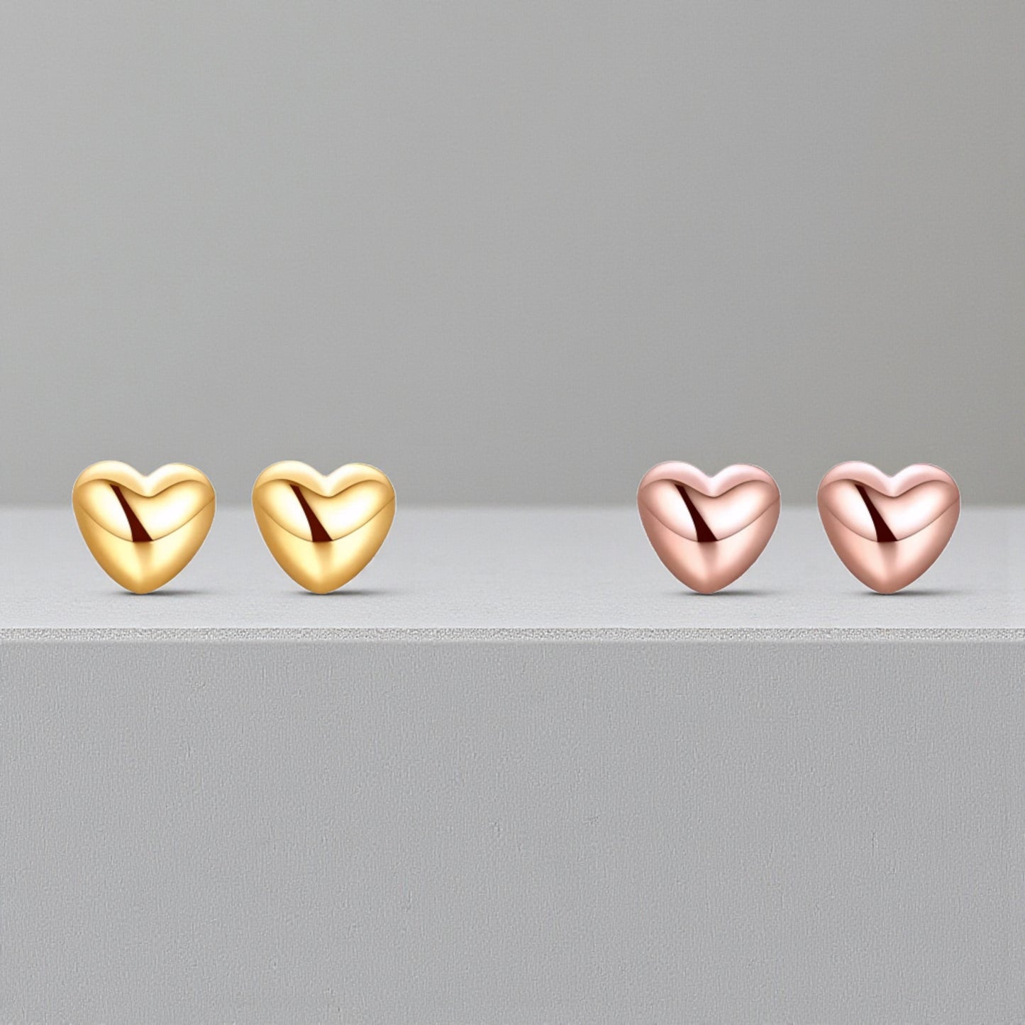 18k Yellow Gold Rose Gold Minimal Simple Heart Stud Earrings