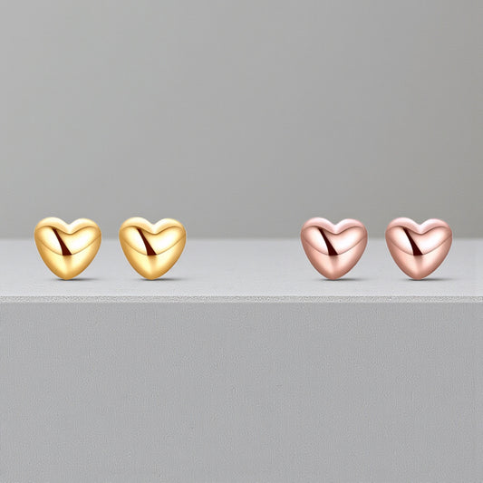 18k Yellow Gold Rose Gold Minimal Simple Heart Stud Earrings