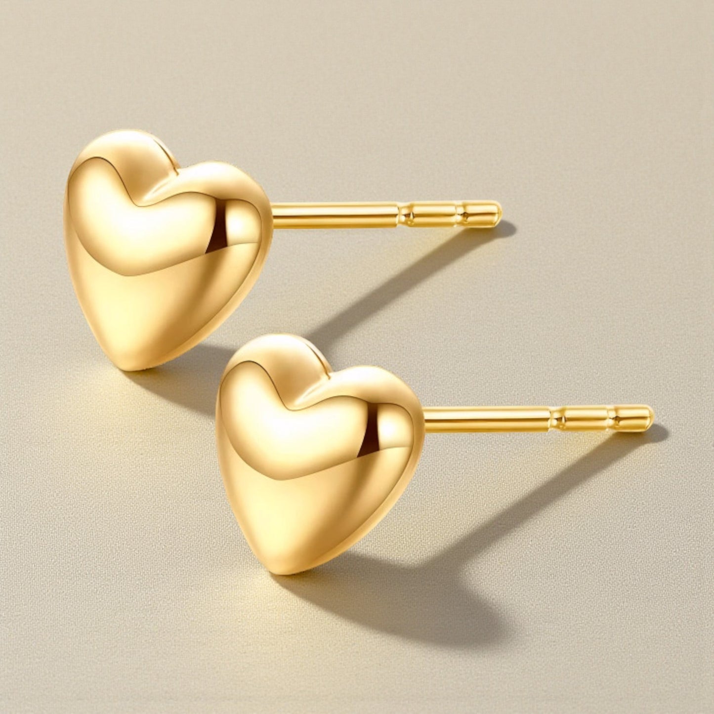 18k Yellow Gold Rose Gold Minimal Simple Heart Stud Earrings