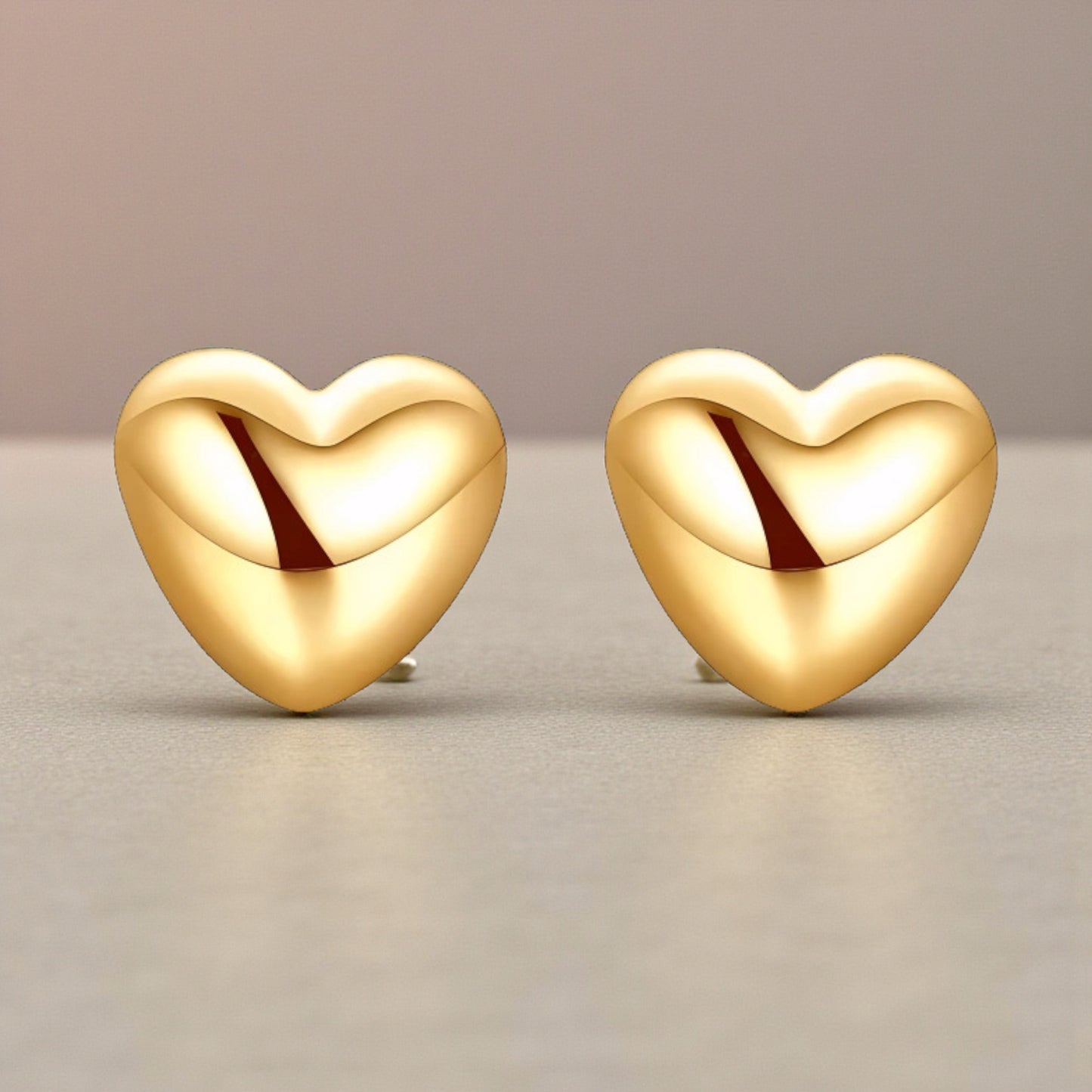 18k Yellow Gold Rose Gold Minimal Simple Heart Stud Earrings