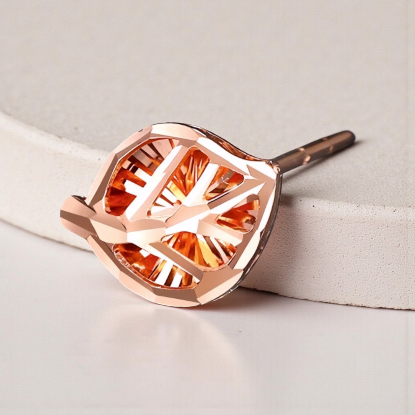 18k Rose Gold Simple Shinning Leaf Stud Earrings