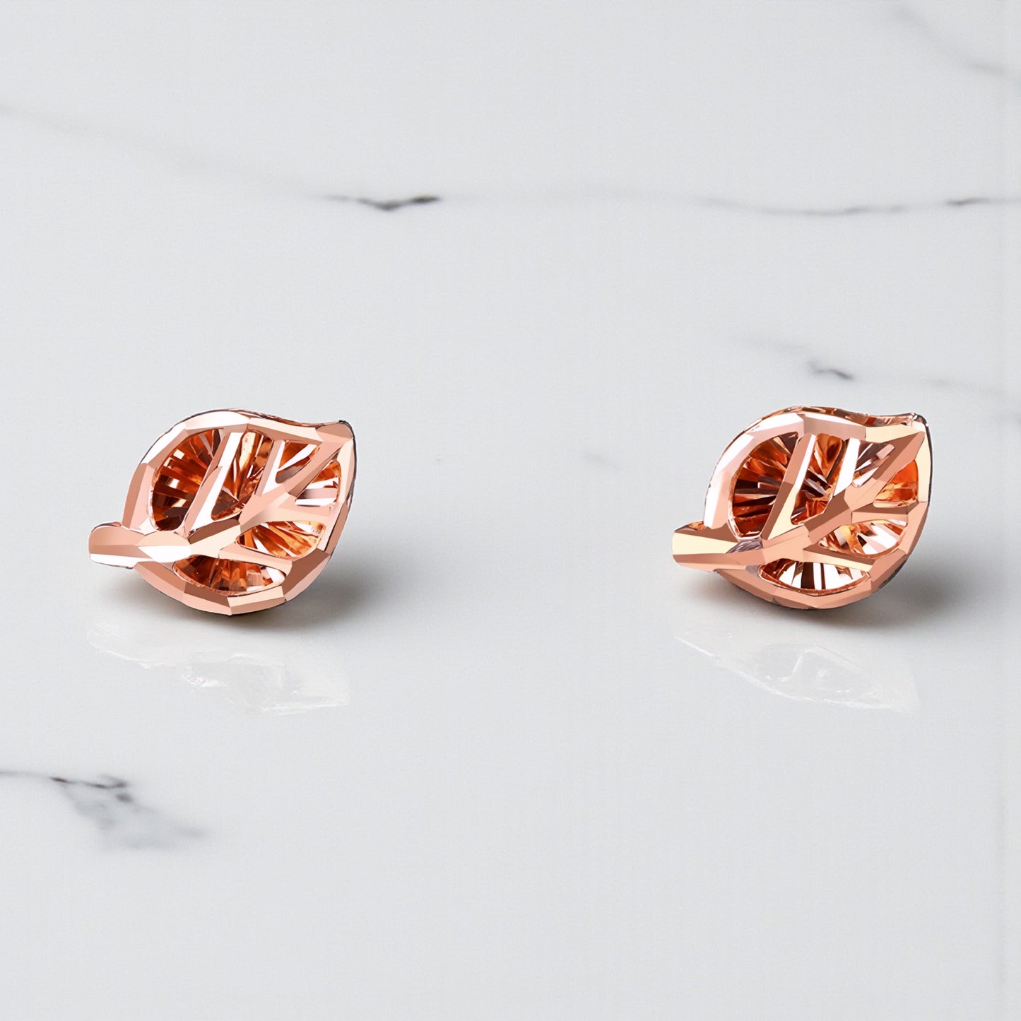 18k Rose Gold Simple Shinning Leaf Stud Earrings