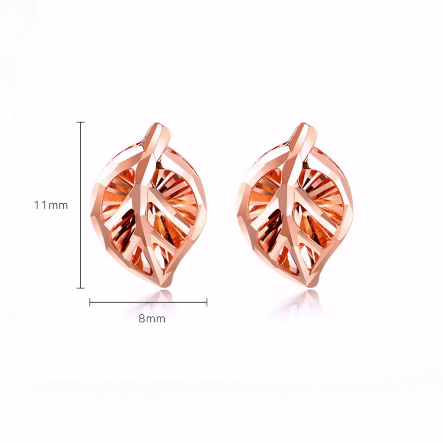 18k Rose Gold Simple Shinning Leaf Stud Earrings