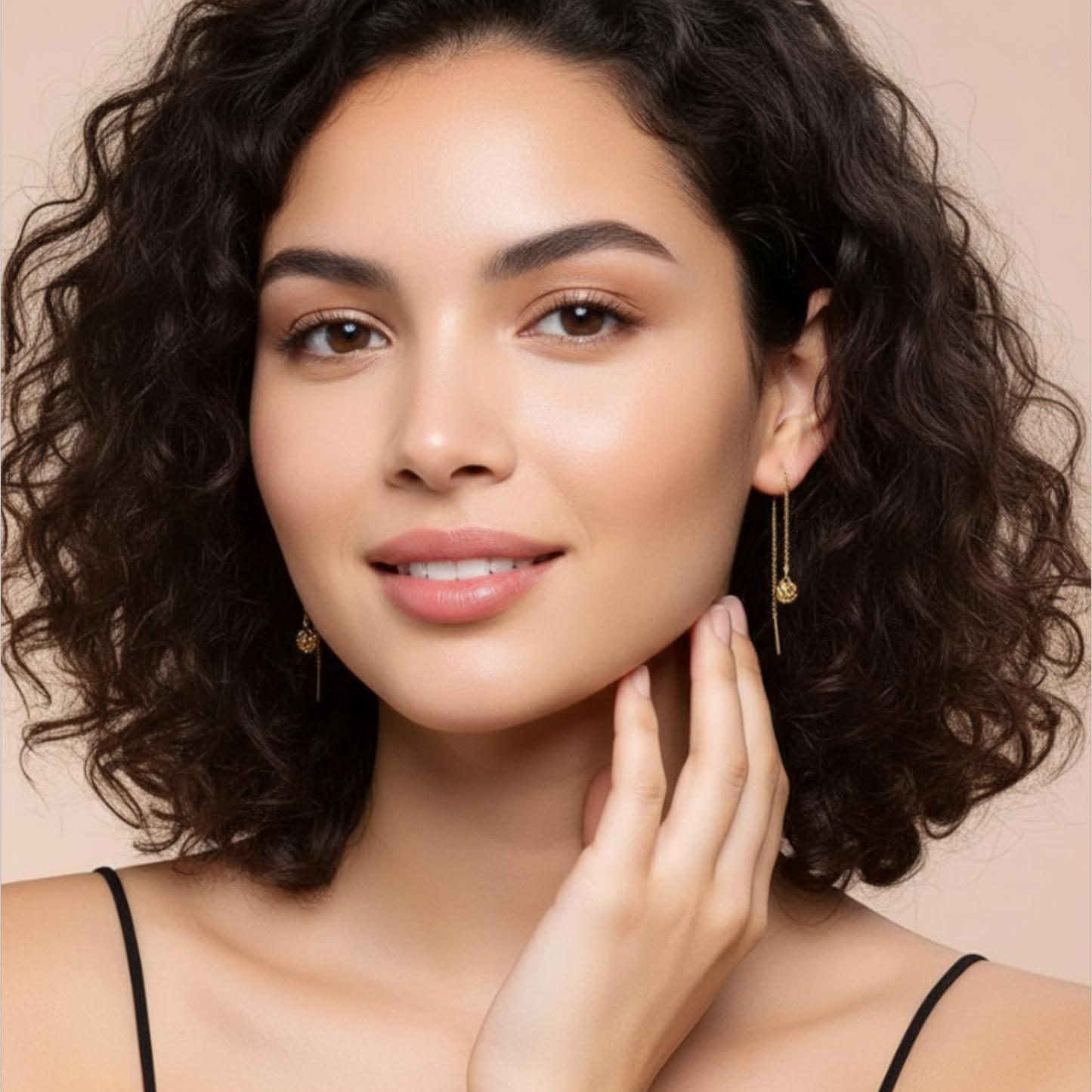 18K Gold Trendy Threader Chain Hollow Flower Charm Earrings