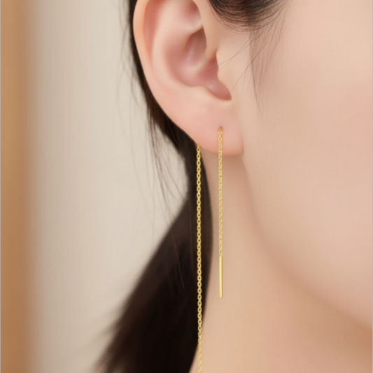 18K Rose Gold Yellow Gold Trendy Chain Minimal Simple Threader Earrings