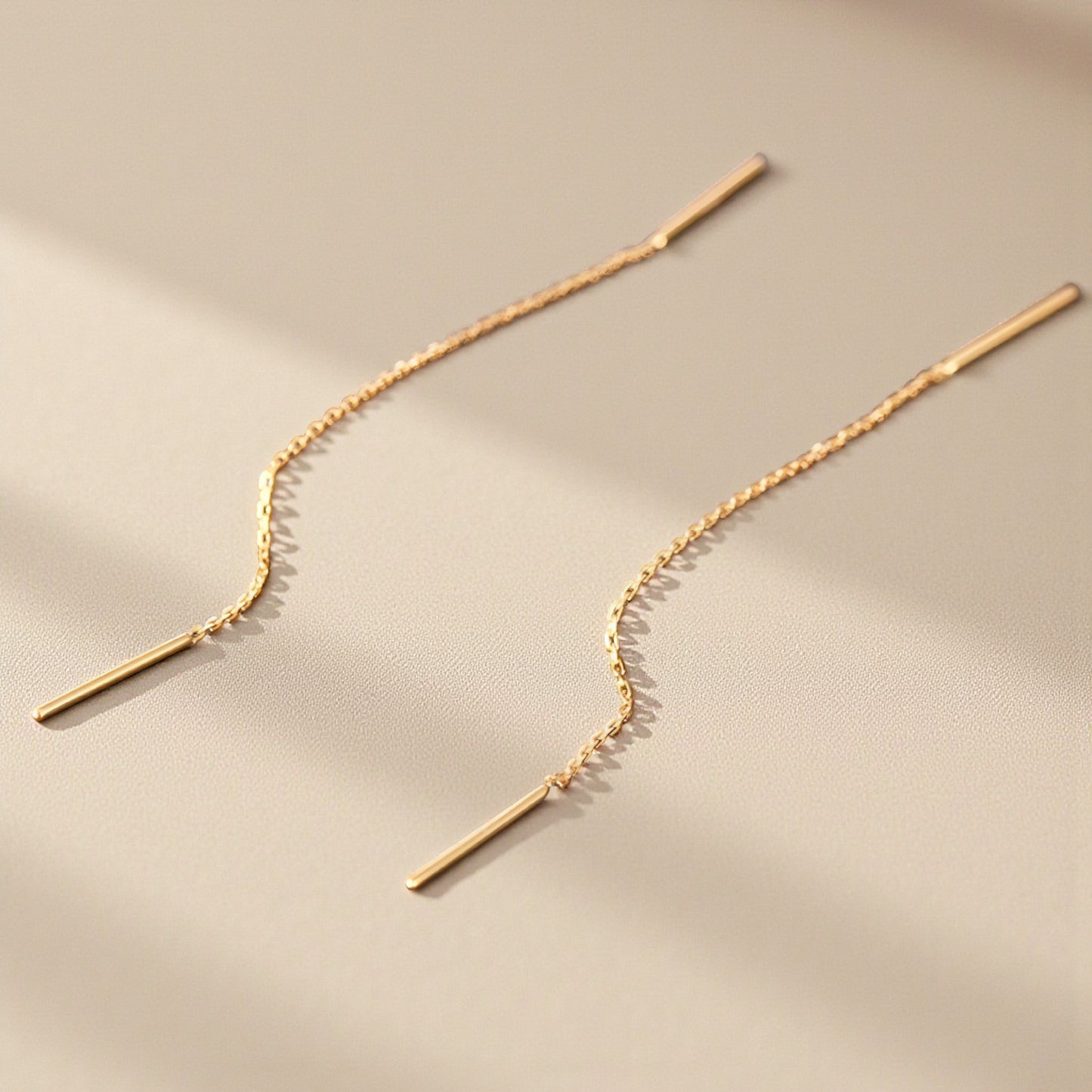 18K Rose Gold Yellow Gold Trendy Chain Minimal Simple Threader Earrings