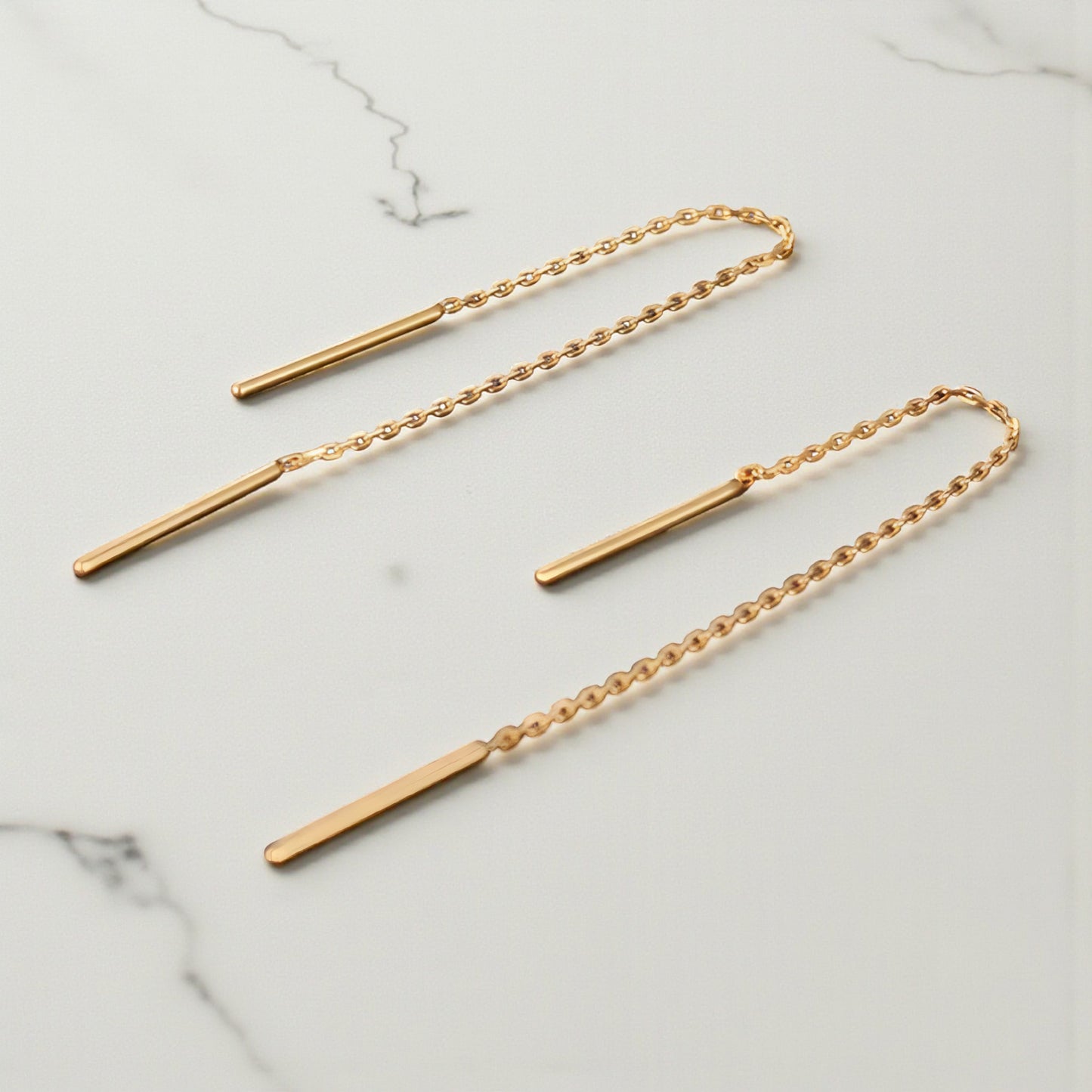 18K Rose Gold Yellow Gold Trendy Chain Minimal Simple Threader Earrings