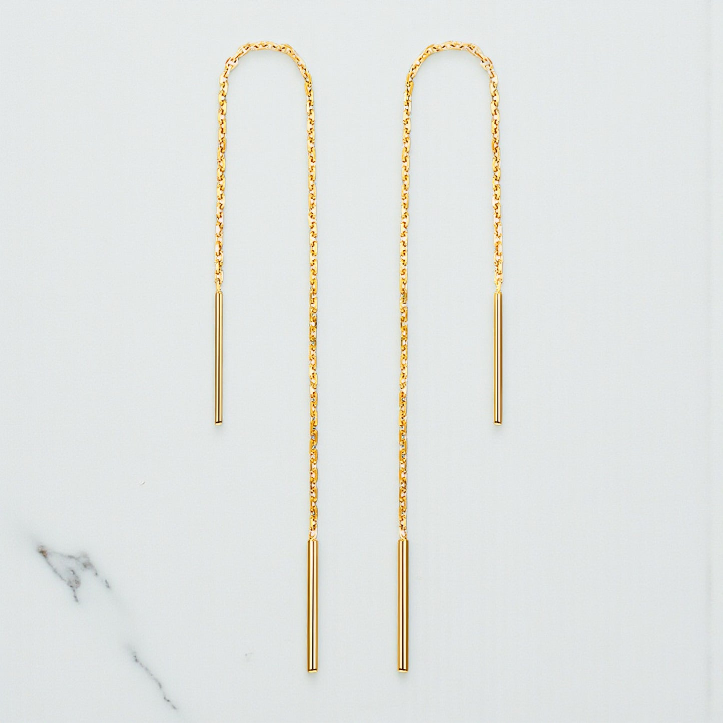 18K Rose Gold Yellow Gold Trendy Chain Minimal Simple Threader Earrings