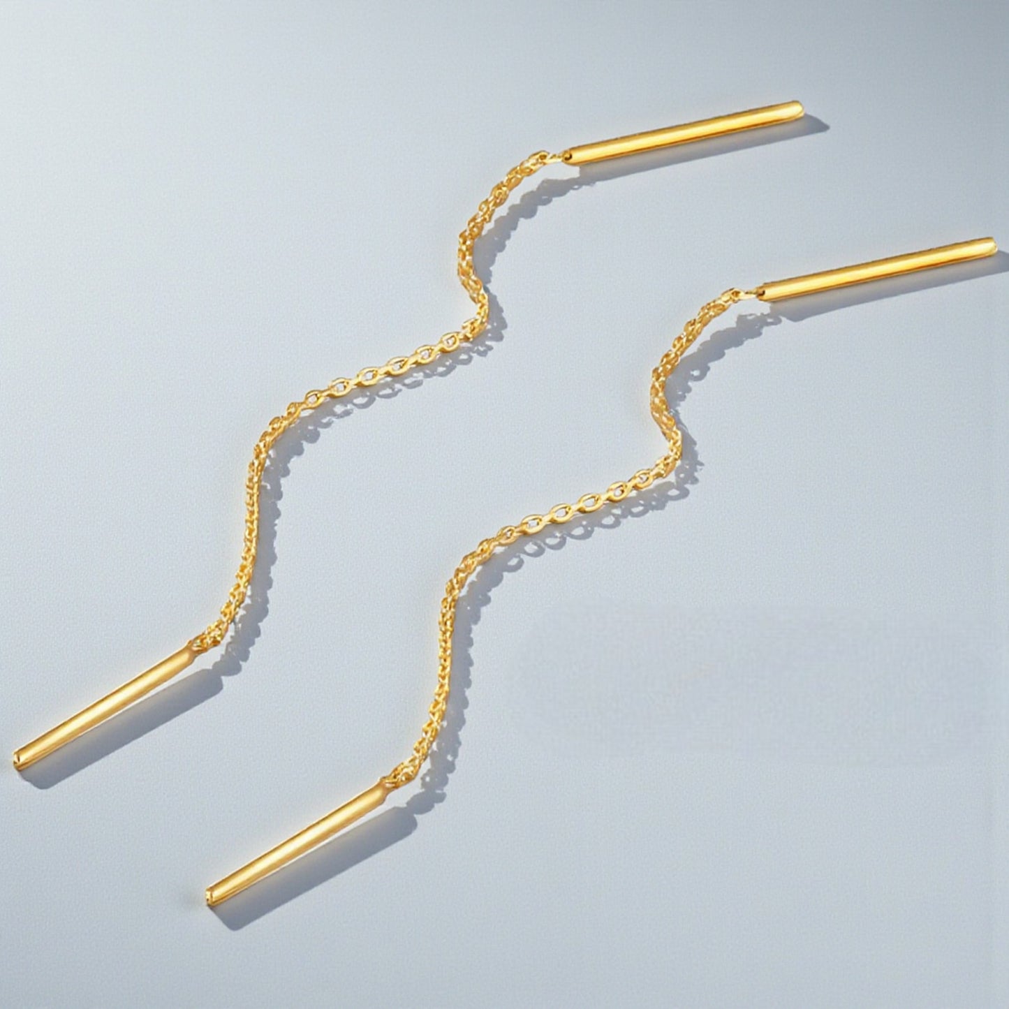 18K Rose Gold Yellow Gold Trendy Chain Minimal Simple Threader Earrings