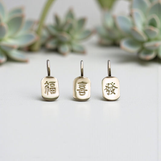 9K Gold Minimal Dainty Chinese Bringing wealth and good fortune Pendant D.I.Y Charm