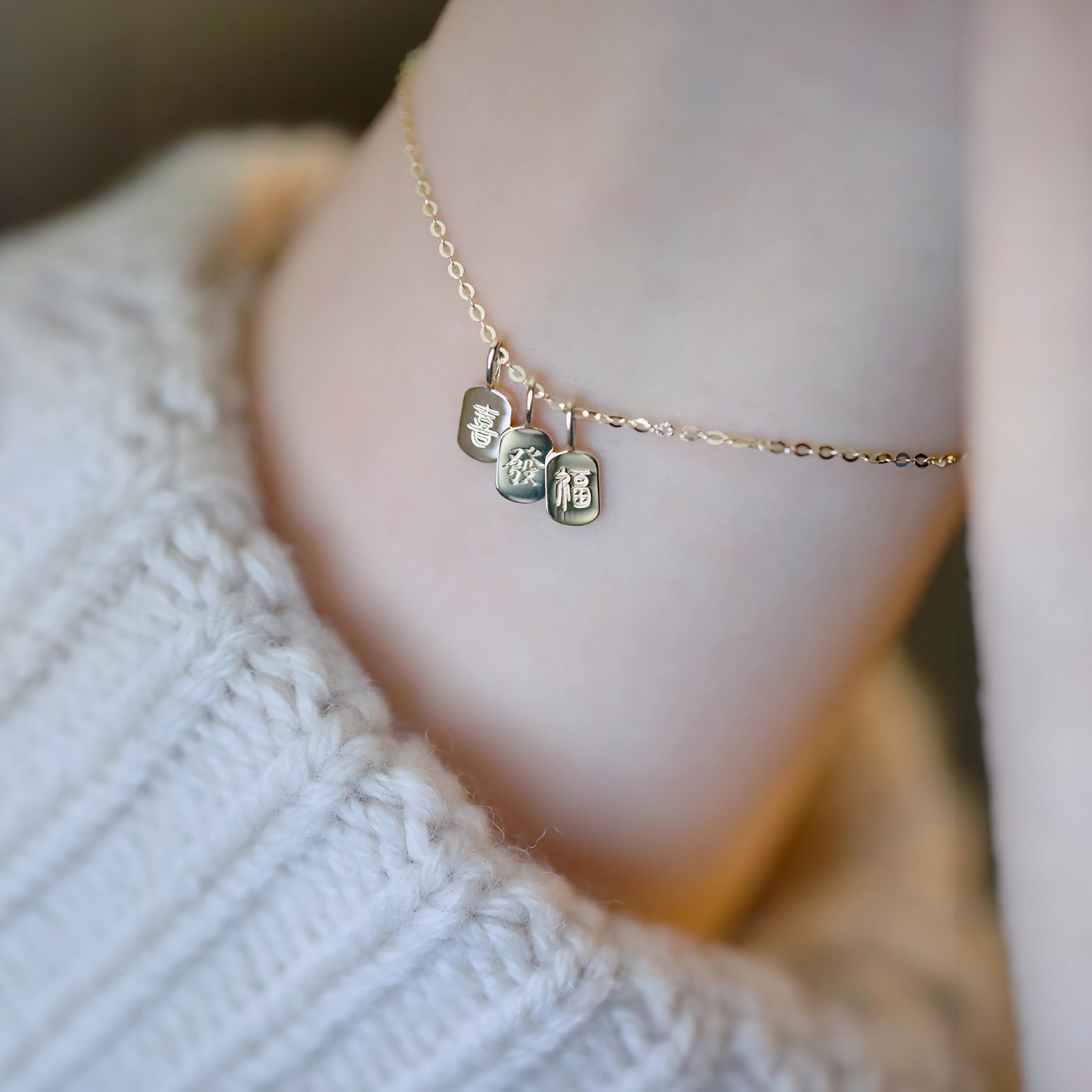 9K Gold Minimal Dainty Chinese Bringing wealth and good fortune Pendant D.I.Y Charm