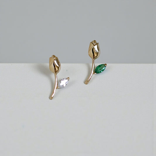 14K Gold Minimal Dainty Zircon Tulip Flower Pendant