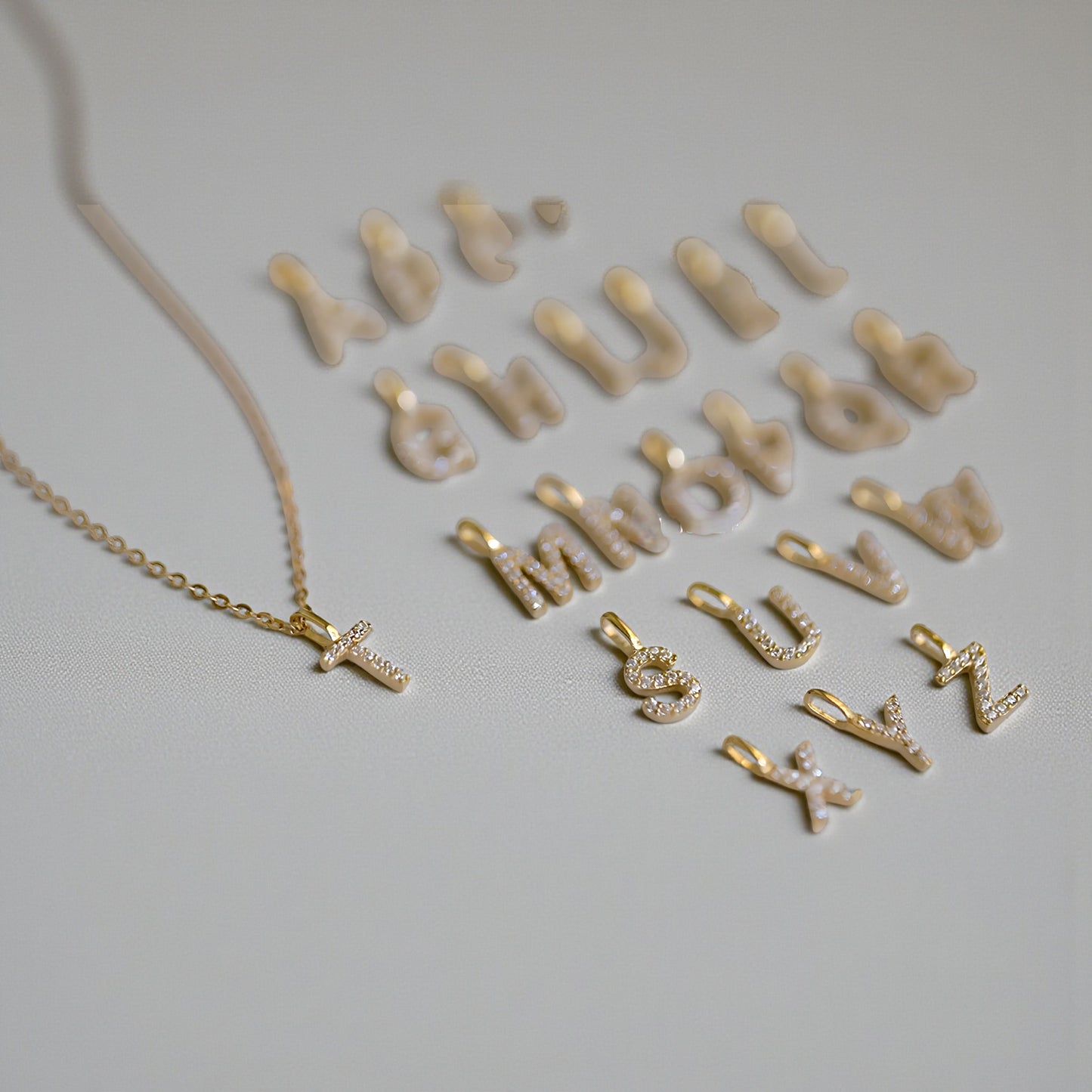 9K Gold Minimal Dainty 26 alphabet Zircon Letter Name Small Initial Pendant D.I.Y Charm
