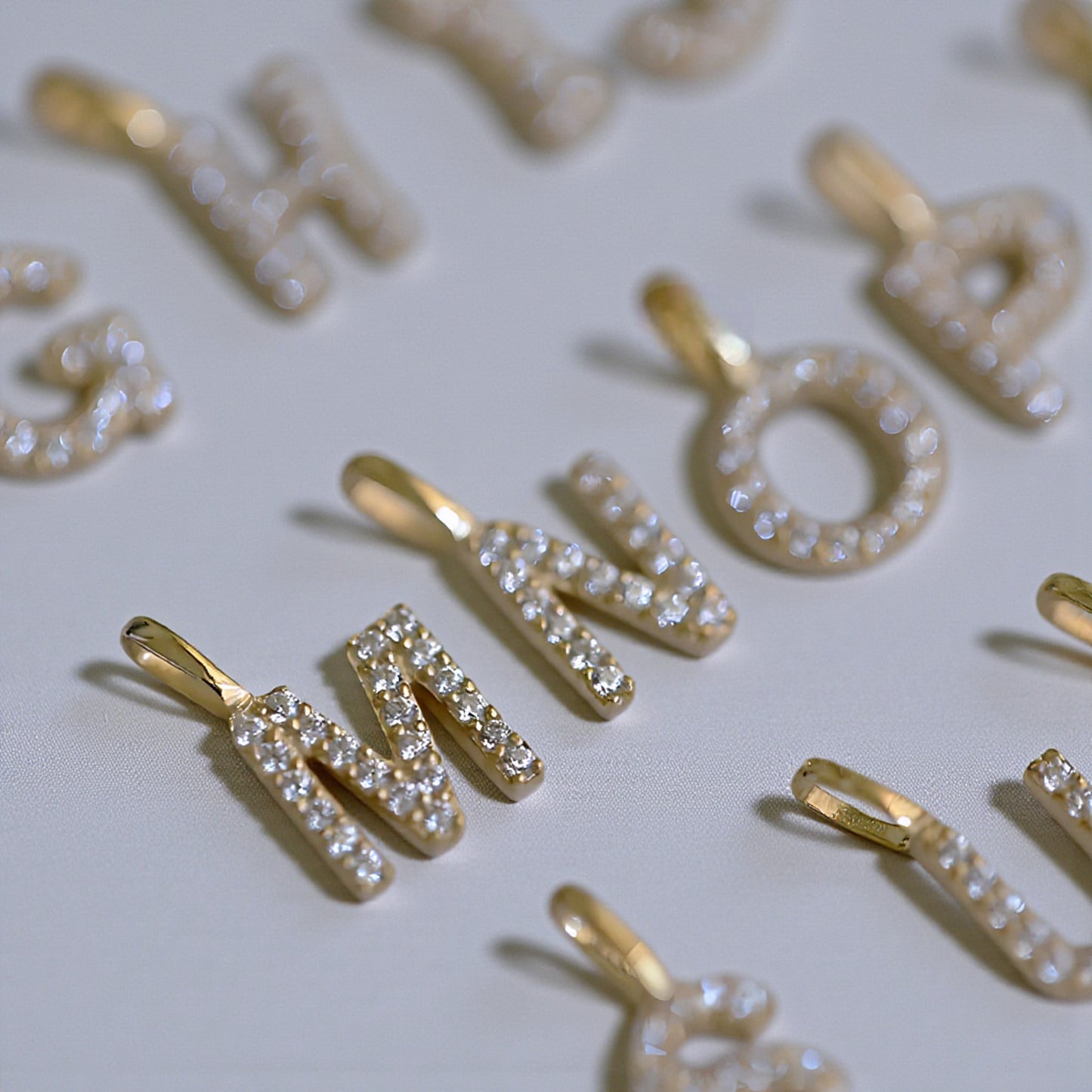 9K Gold Minimal Dainty 26 alphabet Zircon Letter Name Small Initial Pendant D.I.Y Charm