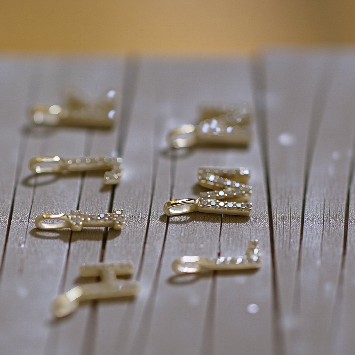 9K Gold Minimal Dainty 26 alphabet Zircon Letter Name Small Initial Pendant D.I.Y Charm