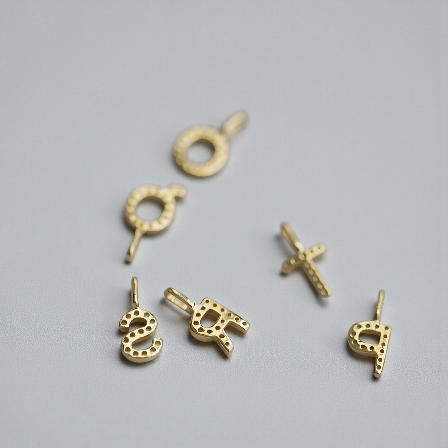 9K Gold Minimal Dainty 26 alphabet Zircon Letter Name Small Initial Pendant D.I.Y Charm