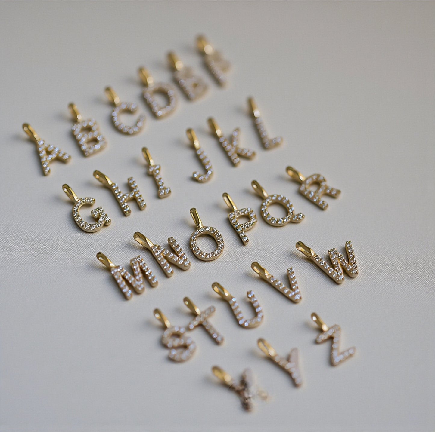 9K Gold Minimal Dainty 26 alphabet Zircon Letter Name Small Initial Pendant D.I.Y Charm